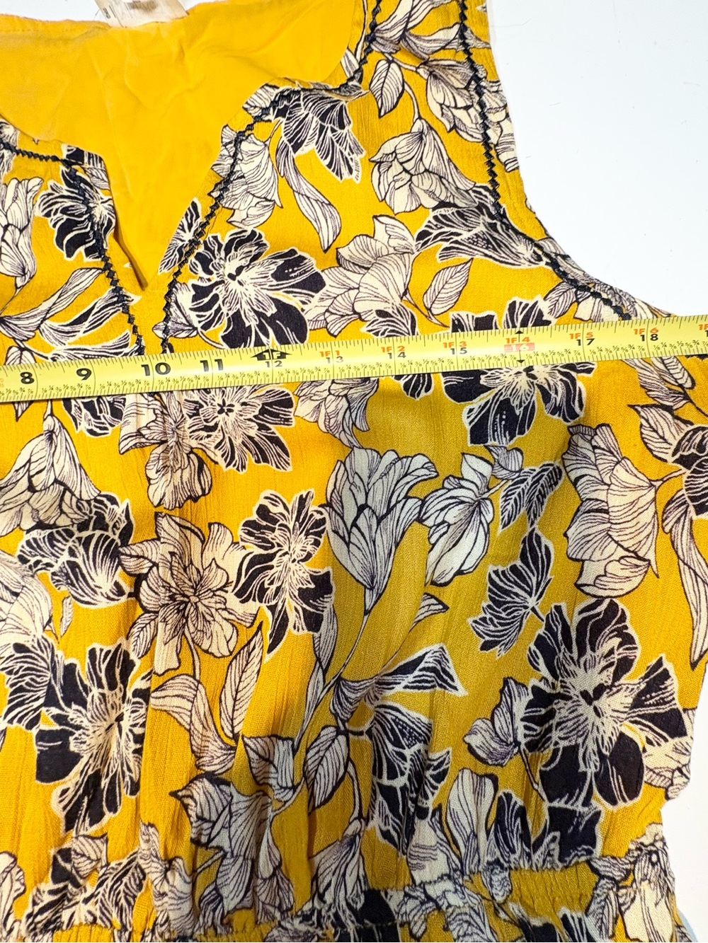 Market & Spruce Auria Embroidered Dress in yellow and navy large - Picture 13 of 13